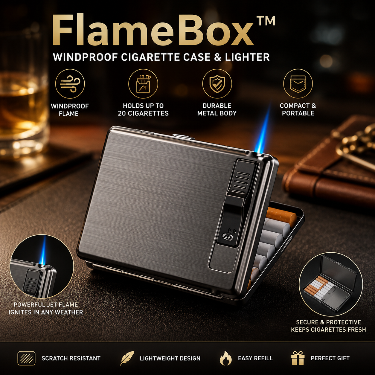 FlameBox™ – Windproof Case & Lighter
