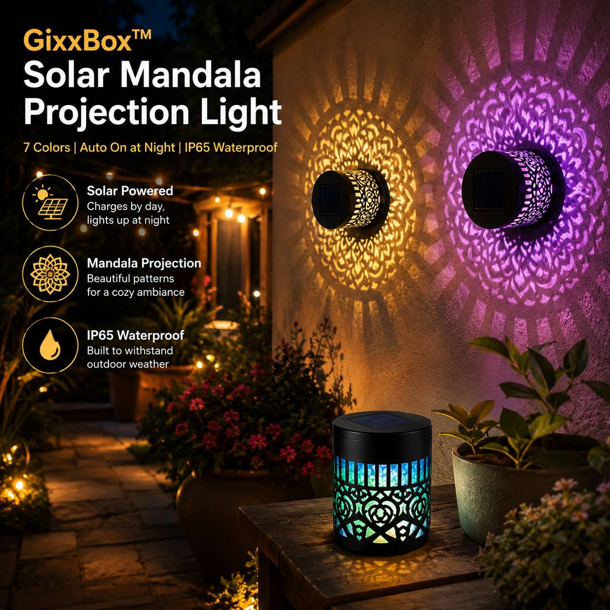 GixxBox™ Solar Mandala Projection Light