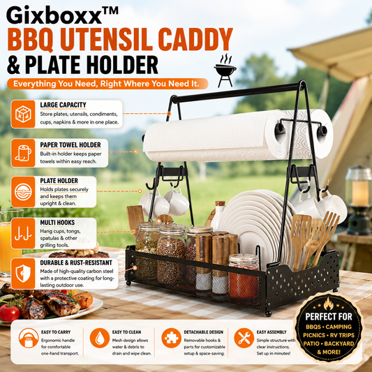Gixboxx™ BBQ Utensil Caddy & Plate Holder
